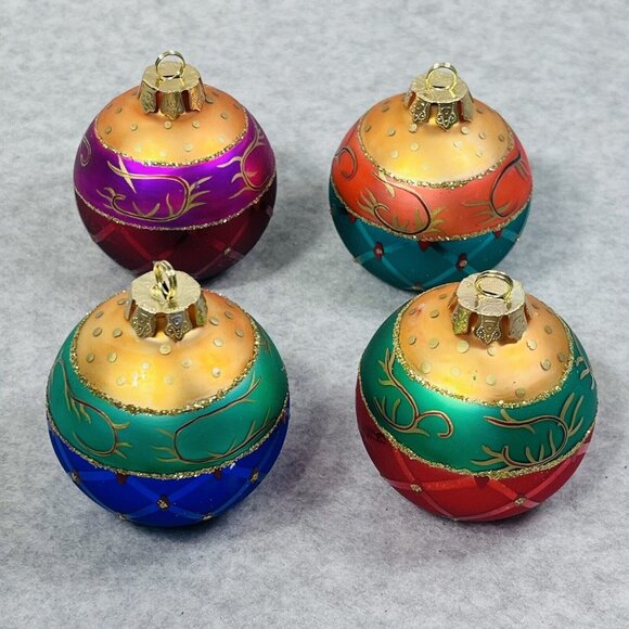 Ornament Place Card Holders Hand Painted Glass with Glitter Set Of 4 Christmas - Picture 2 of 12